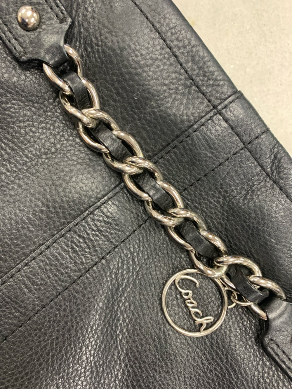 Coach Black Pebbled Leather Shoulder Bag with Chain Charm - Picture 2 of 8